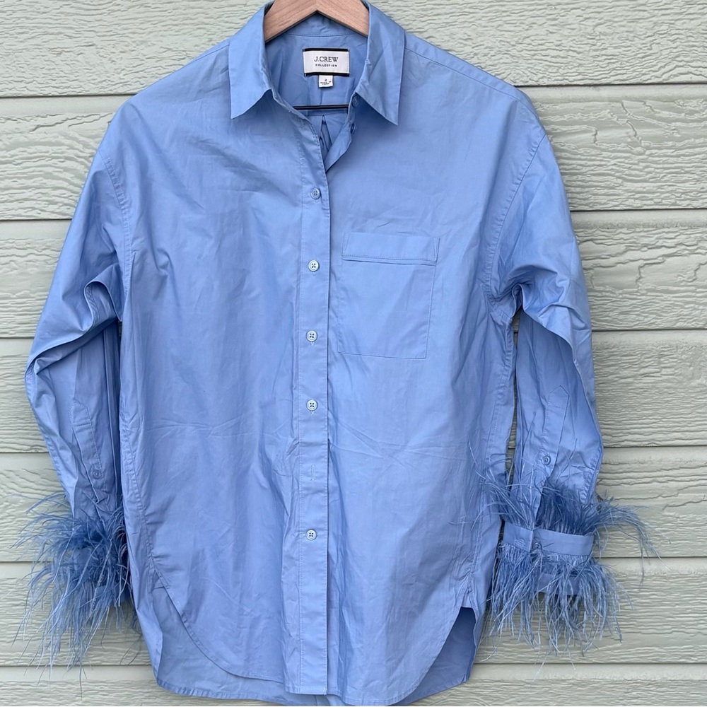 J. Crew Light Blue Button-Down Shirt with Feather Cuffs